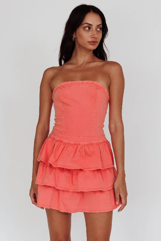 Philly Strapless Ruffle Mini Dress Sugar Coral