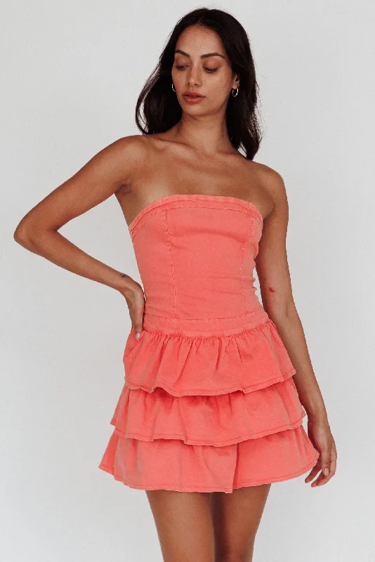 Philly Strapless Ruffle Mini Dress Sugar Coral