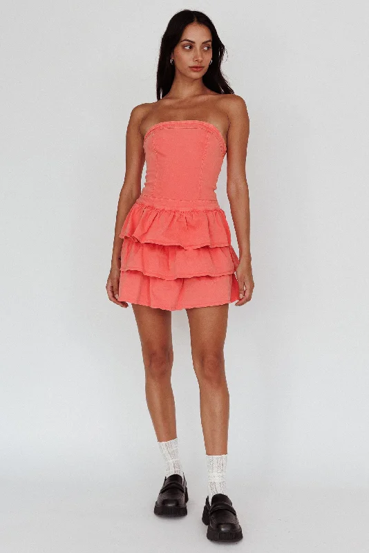 Philly Strapless Ruffle Mini Dress Sugar Coral