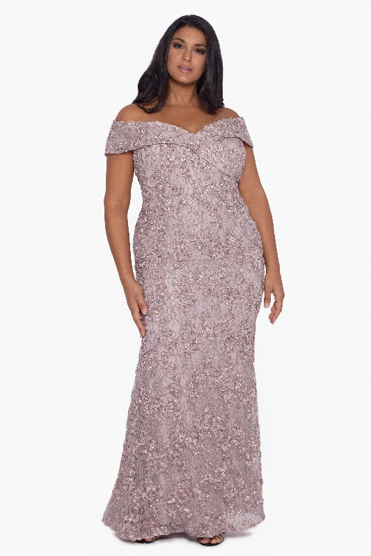 Plus ""Jill"" Off The Shoulder Long Lace Dress