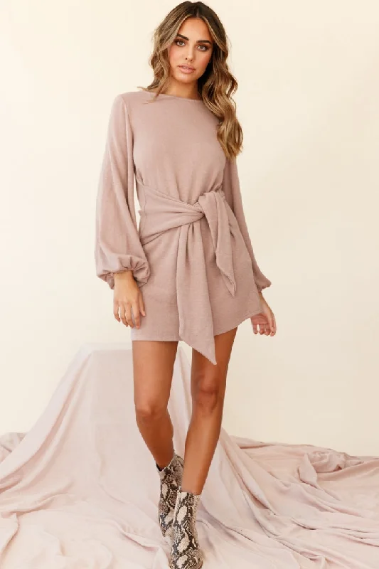 Rapt Waist Tie Knit Dress Mocha