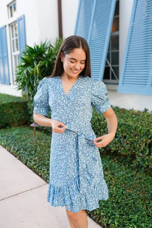 Reba Wrap Dress in Bluebell Floral