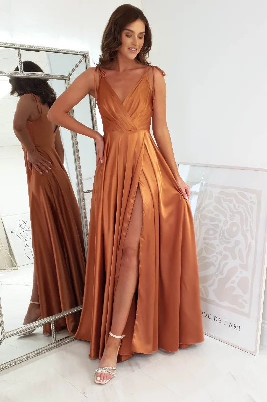 Rio Soft Satin Gown | Sunset Orange