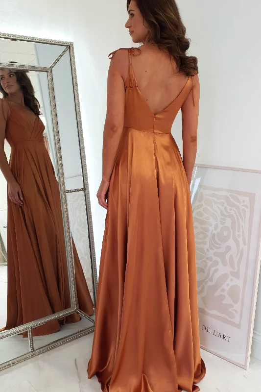 Rio Soft Satin Gown | Sunset Orange