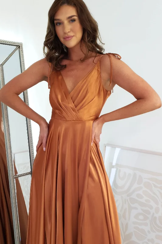 Rio Soft Satin Gown | Sunset Orange