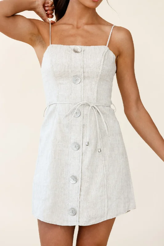 Sacramento Faux Placket Button Detail Dress Natural