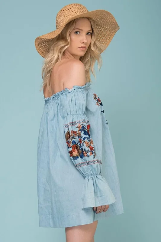 Saige Floral Day Dress Denim Blue