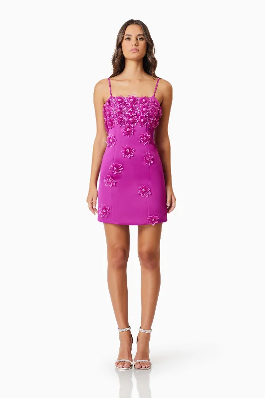 Sutton 3D Floral Mini Dress In Purple