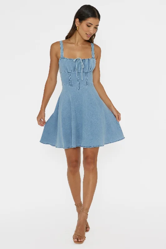 Sweet Pea Tied Bust Mini Dress Denim Blue