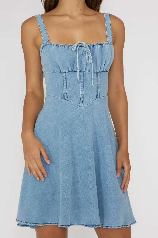 Sweet Pea Tied Bust Mini Dress Denim Blue