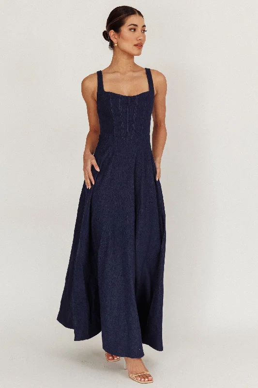 Talissa A-Line Maxi Denim Dress Indigo