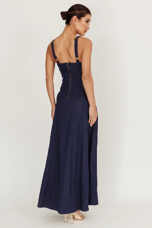 Talissa A-Line Maxi Denim Dress Indigo