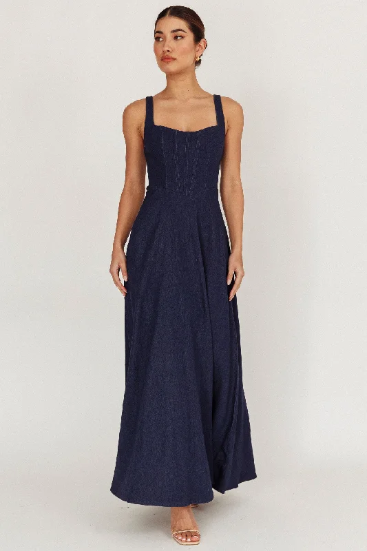 Talissa A-Line Maxi Denim Dress Indigo