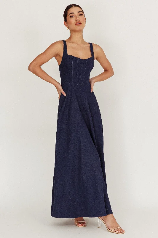 Talissa A-Line Maxi Denim Dress Indigo