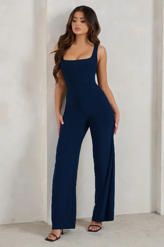 Toni | Navy Square Neck Sleeveless Jumpsuit