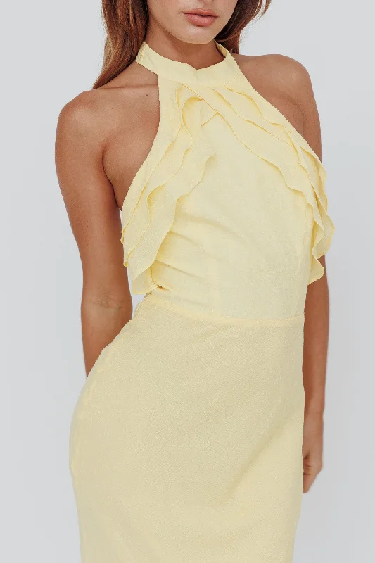 Topaz Skies Halterneck Ruffle Dress Banana