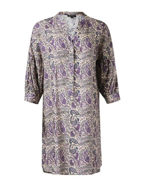 Violet Paisley Print Linen Dress