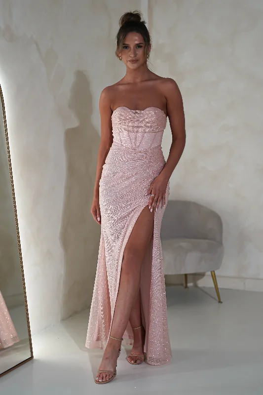 Wisteria Glitter Strapless Gown | Pink