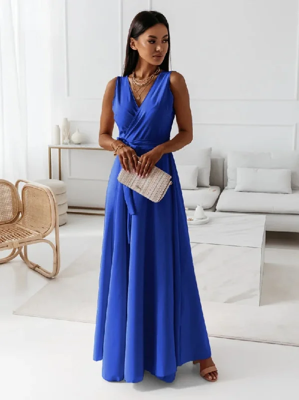 Women's Attractive Tied V-neck Party Long Dresses