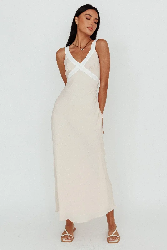 Zariah V-Neck Maxi Dress Beige