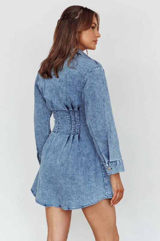 Zurich Long Sleeve Mini Dress Blue