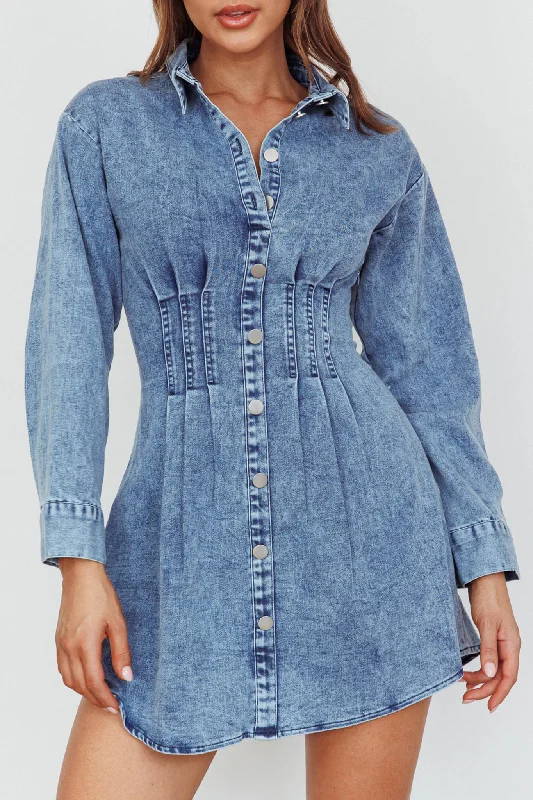 Zurich Long Sleeve Mini Dress Blue