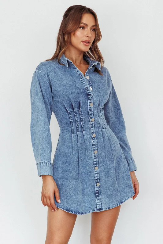 Zurich Long Sleeve Mini Dress Blue