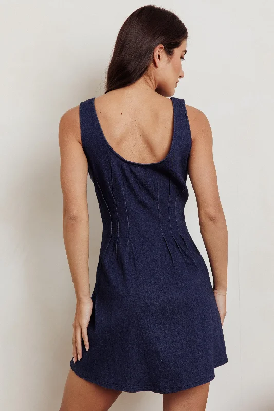 Zurich Sleeveless Denim Mini Dress Dark Blue