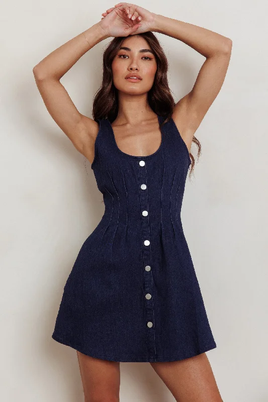 Zurich Sleeveless Denim Mini Dress Dark Blue